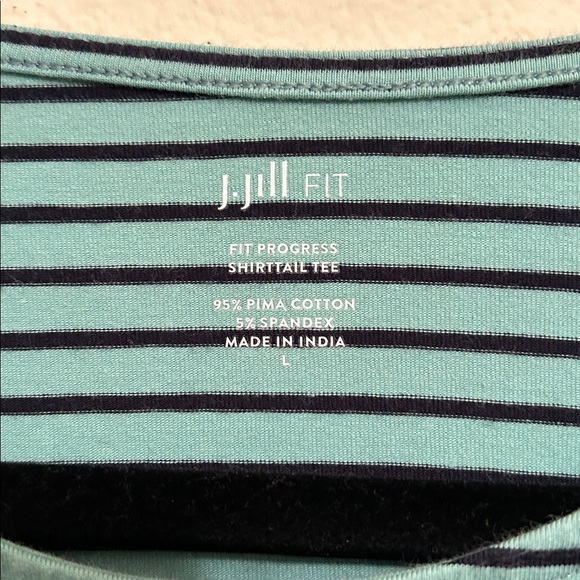 J. Jill Teal Striped Short Sleeve Tee - Picture 2 of 2